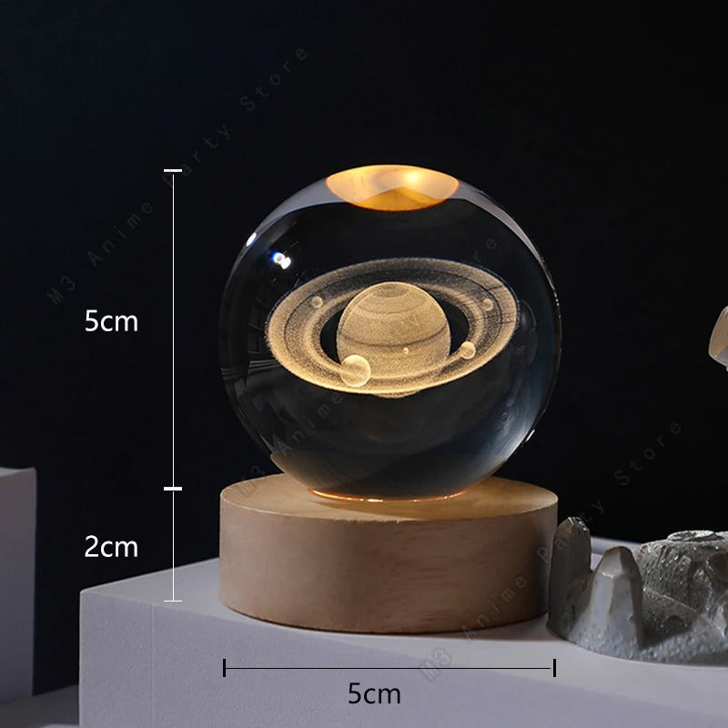 3D Crystal Ball Night Light LED Galaxy Lamp with Wooden Base USB Powered 5cm