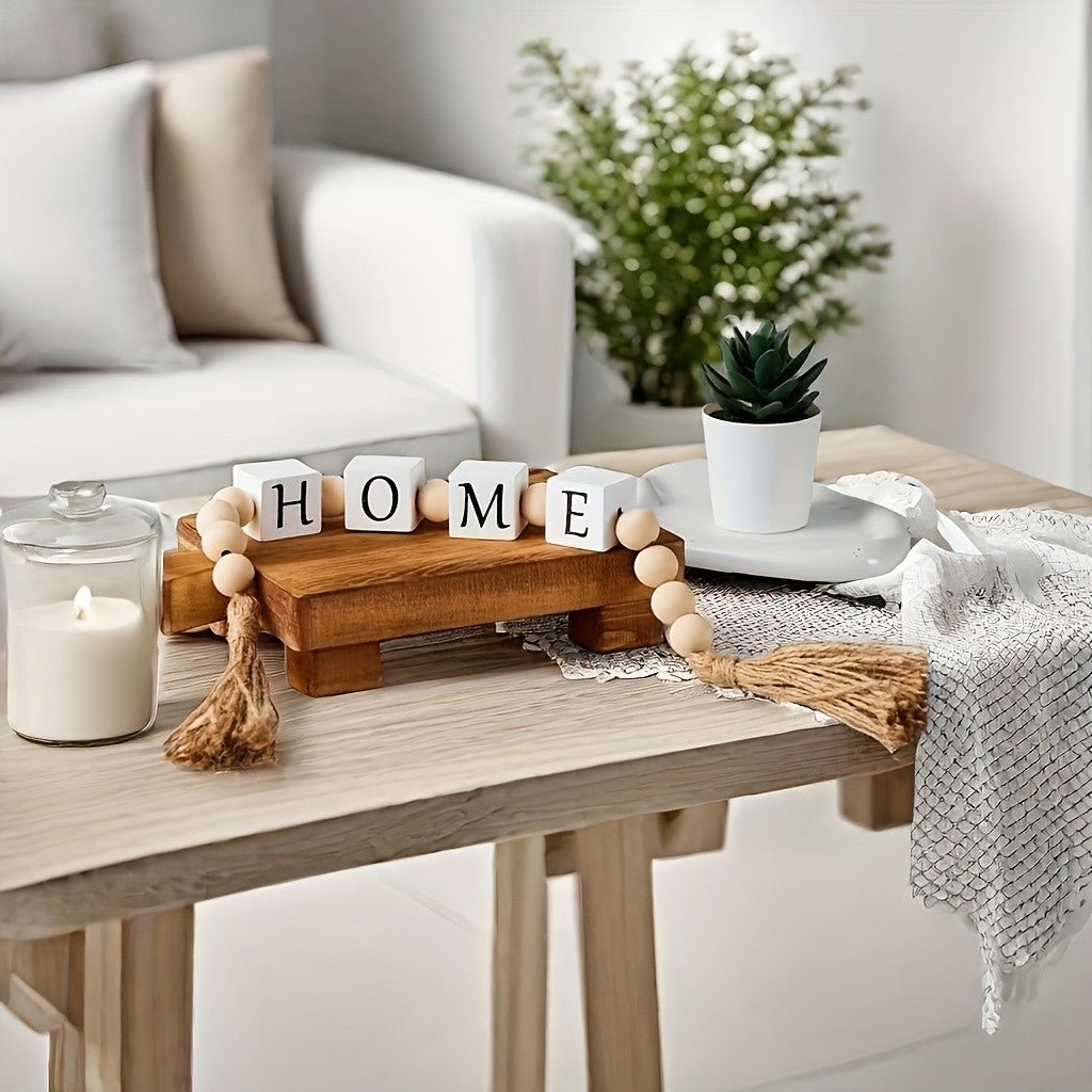 Rustic Wooden Bead Word Decor | HOME / FAMILY Letter Garland Table Ornament