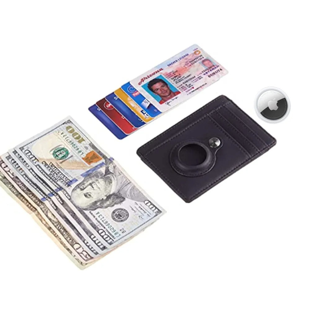 Slim Minimalist Leather Wallet with AirTag Holder