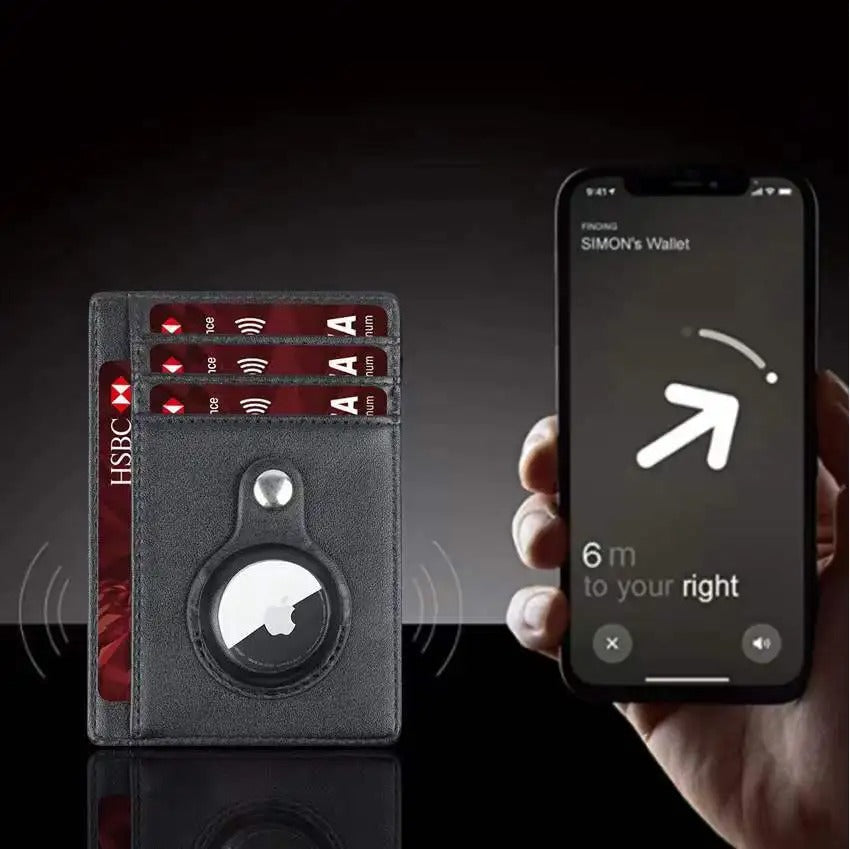 Slim Minimalist Leather Wallet with AirTag Holder